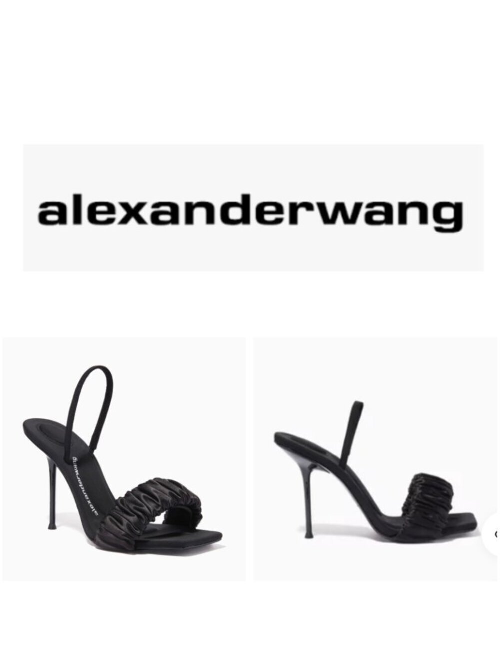 Alexander Wang Black Ruched Satin Slingback Heels Sandals Size 37.5 Square Toe
